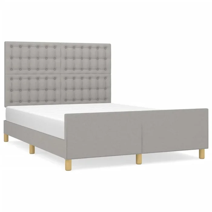 Estructura de cama con cabecero de tela gris claro 140×190 cm Botones