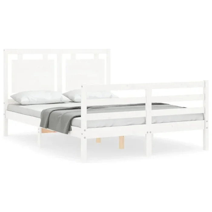 Estructura de cama con cabecero madera maciza blanco 140×200 cm