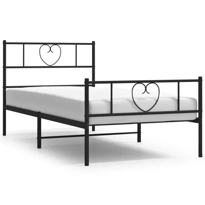 Estructura de cama con cabecero y estribo metal negro 100x190cm con cabecero y pie de cama