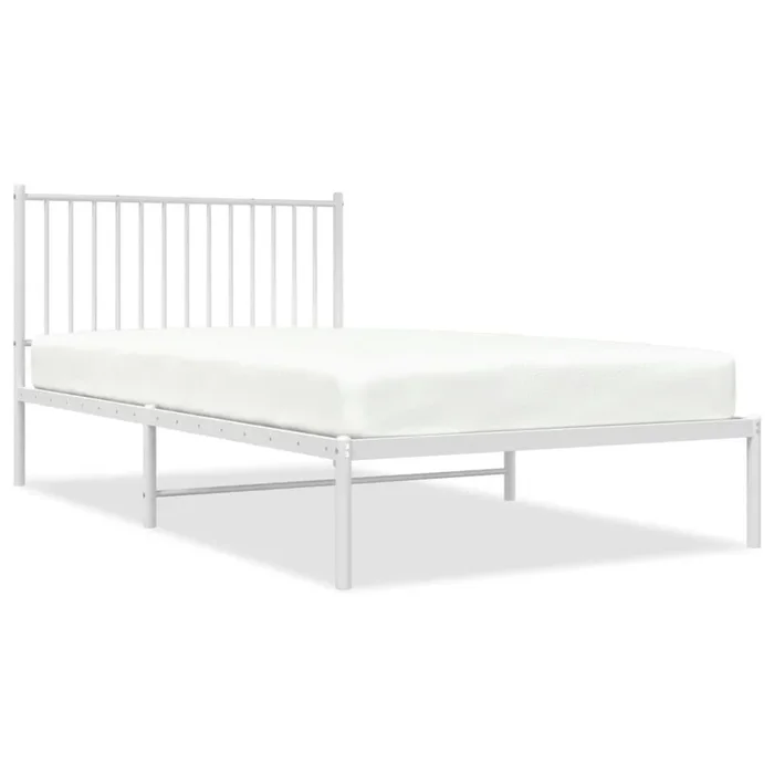 Estructura de cama de metal con cabecero blanco 107×203 cm con cabecero