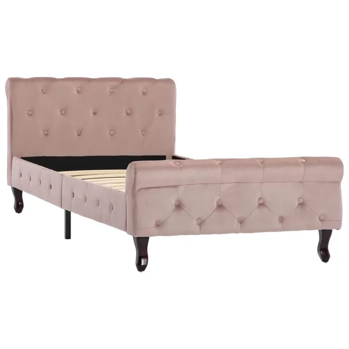 Estructura de cama de terciopelo rosa 90×200 cm