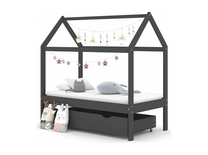 Estructura de cama infantil con un cajón Pino gris oscuro 70×140 cm