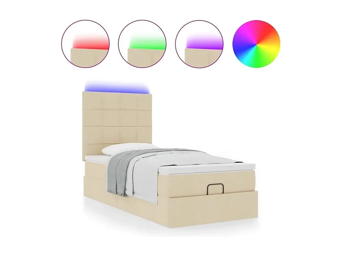 Estructura de cama otomana con colchón tela crema 90x190cm