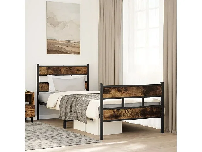 Estructura de cama sin colchón metal roble ahumado 80×200 cm