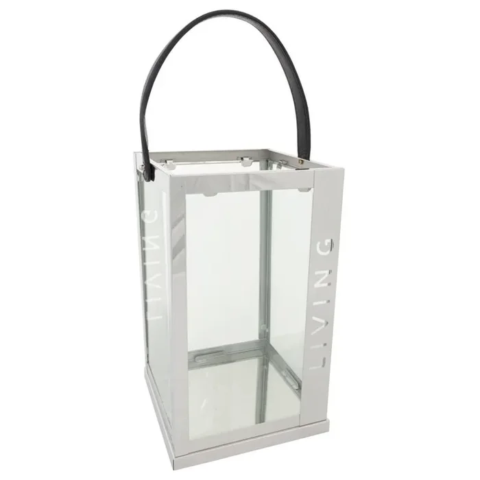 Farol de acero inoxidable y cristal plateado 18x18x30