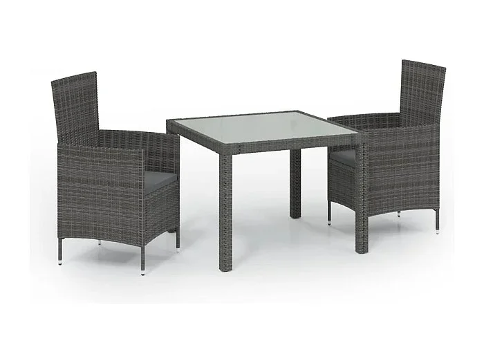 Fea Set comedor de jardín 3 piezas con cojines ratán sintético gris