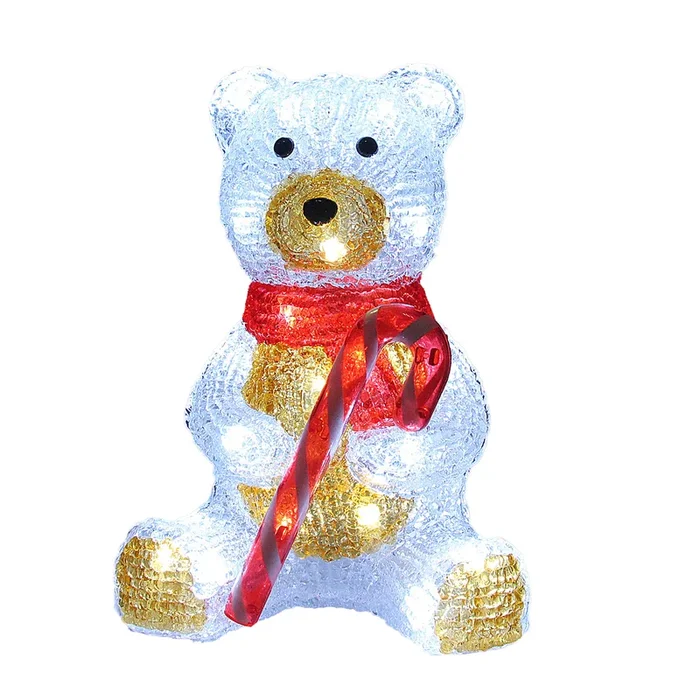 Figura navideña acrílica oso de peluche sentado LED