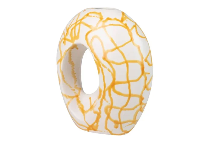 Florero Ceramica Blanco/amarillo 30x17x35 Cm