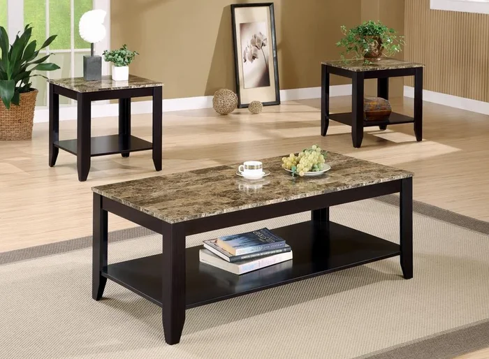 Flores Cappuccino 3-Piece Occasional Table Set with Shelf