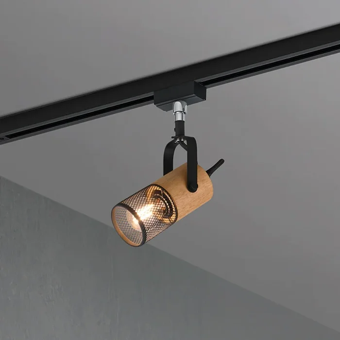 Foco de riel Tosh para DUOline, negro mate, detalle de madera