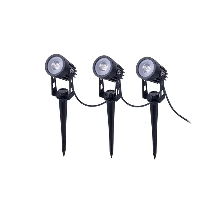 Foco LED solar con pica SPOTI, negro, juego de 3, IP44