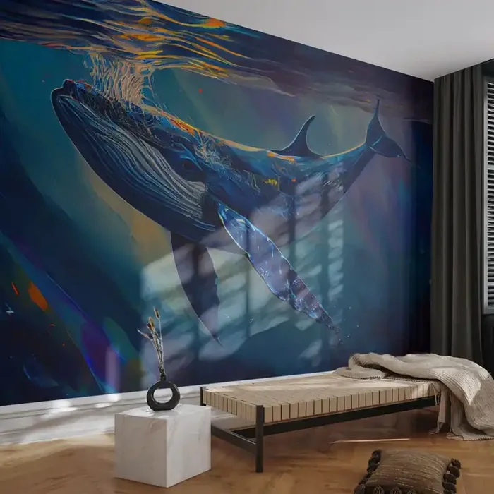Fotomural Premium Sand – Bienvenidos a mi mundo – Ballena, Océano, Submarino – 450×315 cm