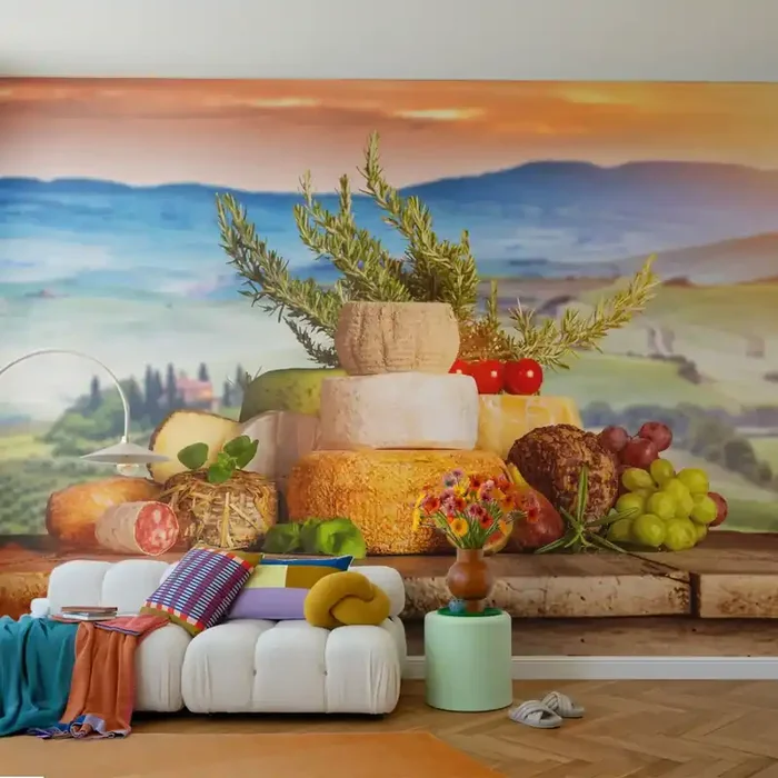 Fotomural Standard Eco – La alegría de vivir italiana – toscana, Paisaje, Quesos Deliciosos – 400×280 cm