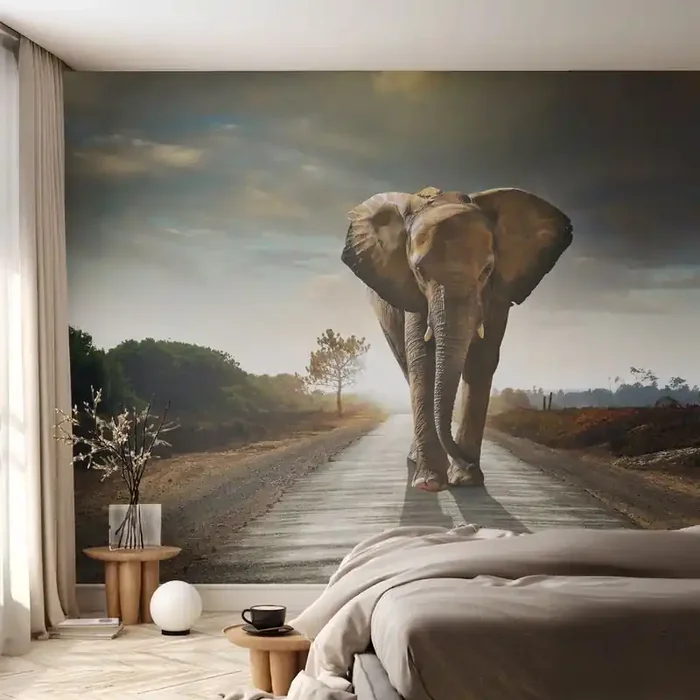 Fotomural Standard Eco – Y para nada en un almacén de porcelana – Elefante, Paisaje, Naturaleza – 400×280 cm