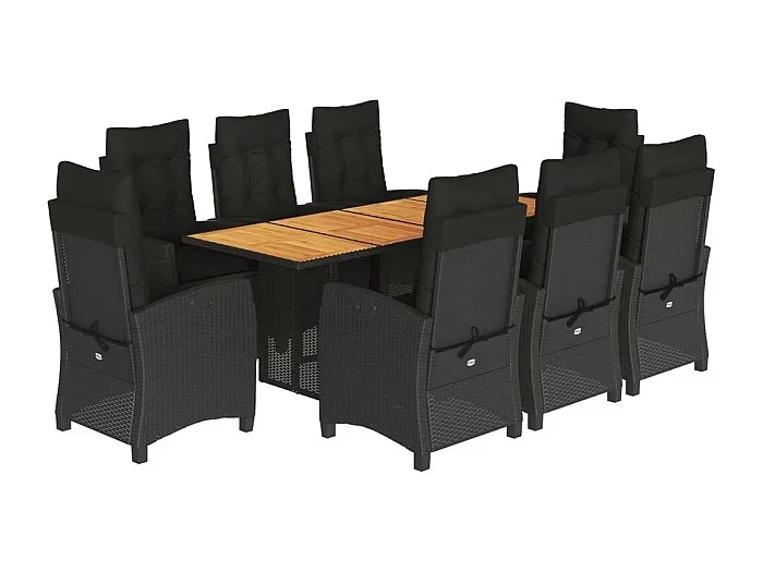 Frances Set de comedor de jardín 9 pzas y cojines ratán sintético negro