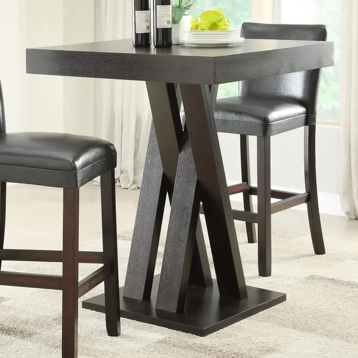 Freda Cappuccino Double X-Shaped Base Square Bar Table