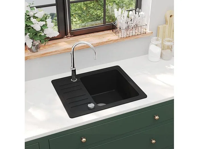 Fregadero de cocina de granito negro de un solo tazón