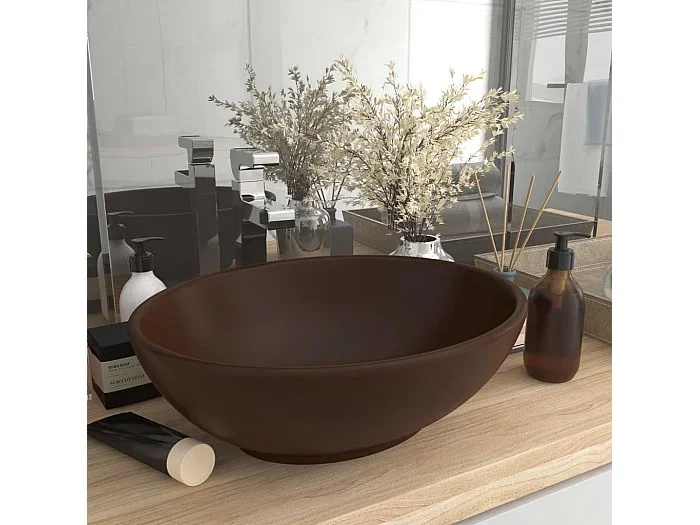 Fregadero ovalado de lujo Marrón oscuro mate 40×33 cm Cerámica