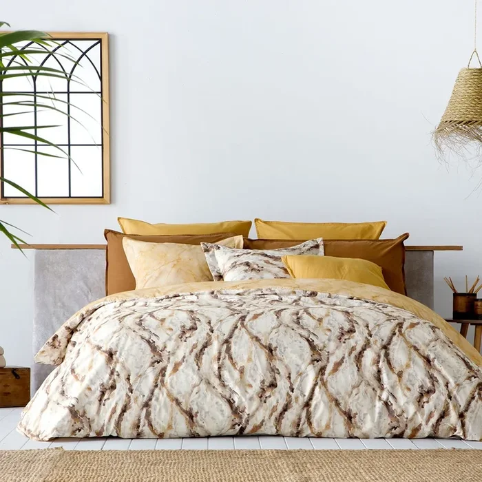 Funda nórdica reversible 100% algodón percal LIAM 140×200 cm Beige