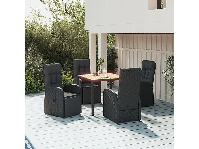 Garden Furniture – Juego comedor jardín 5 pzas madera acacia ratán sintético negro