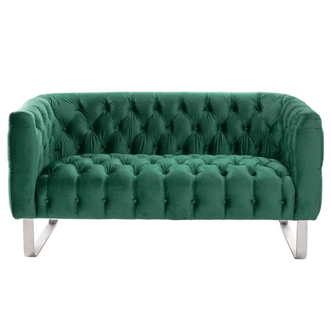Grosvenor Sofá de dos plazas – Verde Botella – Plata Cepillada