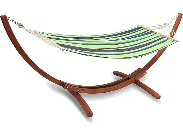 Hamaca de madera con tela de algodón «Dallas» – 3m – Verde mezclado para una relajación óptima