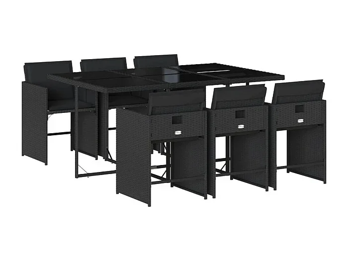 Heeswijk-Dinther Set de comedor de jardín 7 pzas y cojines ratán sintético negro