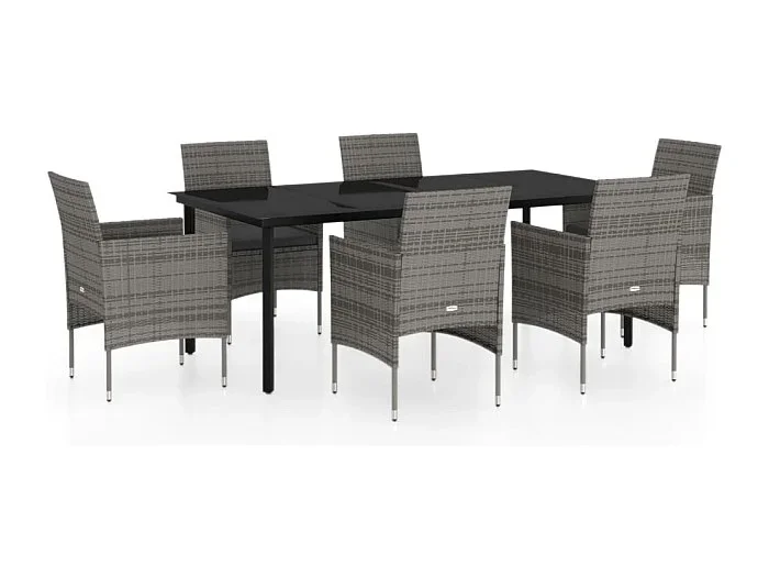 Hillsboro Juego de comedor de jardín 7 piezas con cojines gris y negro
