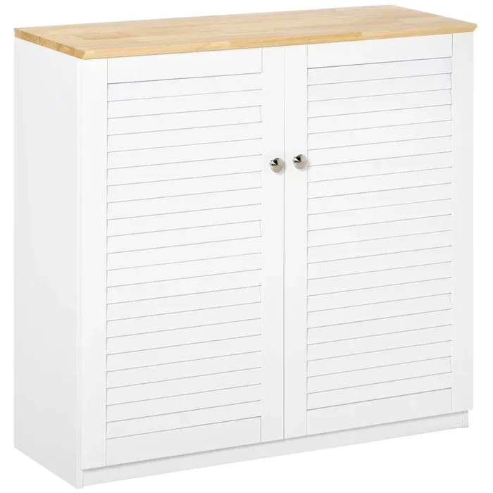 HOMCOM Aparador de 2 Puertas Diseño de Persiana con Estante Ajustable Armario Auxiliar de Almacenaje Moderno para Salón Dormitorio 80x30x78,5 cm Blanco
