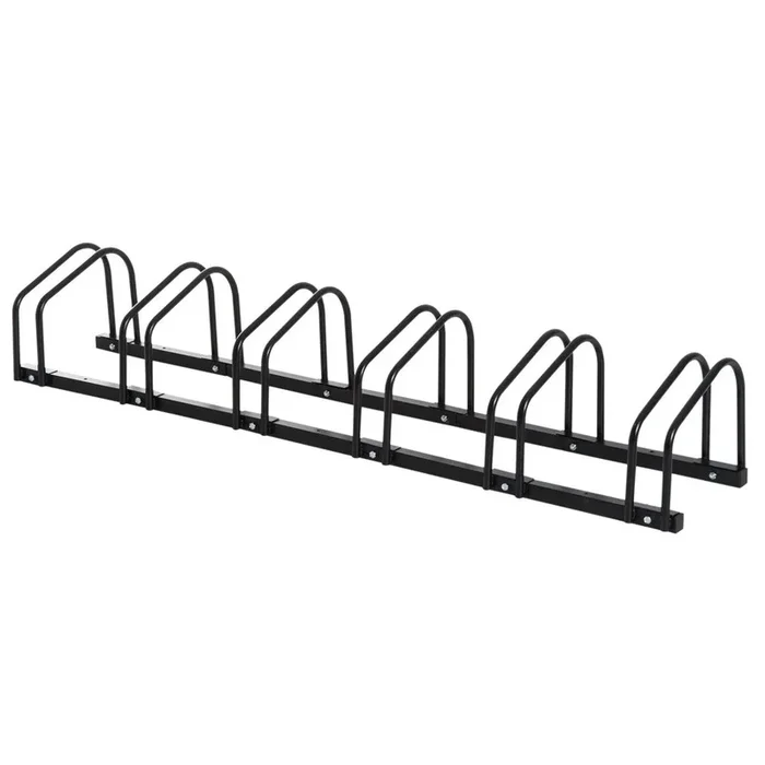 HOMCOM Aparcamiento para Bicicletas Soporte de Acero para Aparcar Bicicletas en el Suelo o Pared Estacionamiento para Interior y Exterior 179x33x27 cm Negro