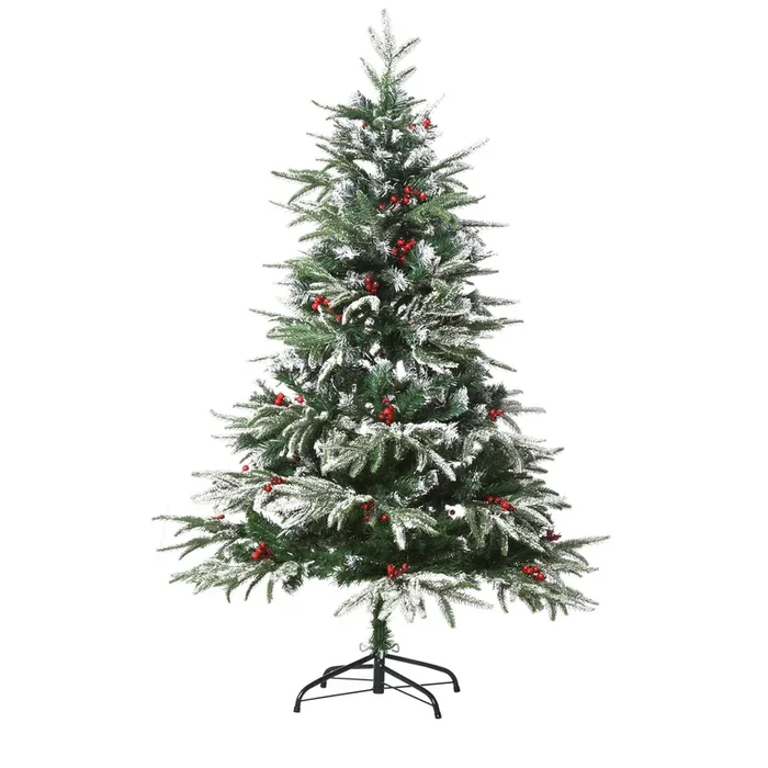 HOMCOM Árbol de Navidad Artificial 150 cm de Altura con 56 Bayas 451 Ramas de PE y PVC Base Plegable y Soporte Metálico Decoración Navideña para Interiores Verde