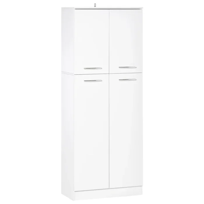 HOMCOM Armario Alto de 2 Puertas Mueble Auxiliar de Almacenaje Multifuncional con 5 Estantes y Baldas Ajustables Moderno para Salón Dormitorio Cocina 59x31x155 cm Blanco