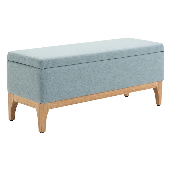 HOMCOM Baúl de Almacenaje para Dormitorio 72L Puff Almacenaje Tapizado en Lino Banco de Almacenaje con Patas de Madera y Almohadillas Ajustables para Entrada Salón 110x39x45 cm Verde Claro
