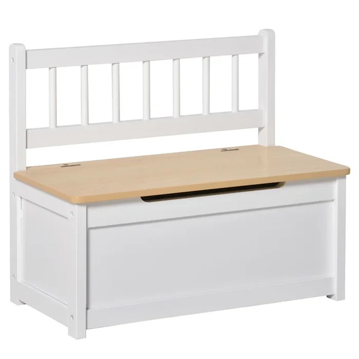 HOMCOM Baúl para Juguetes Banco Almacenaje para Niños con Respaldo y Tapa Amortiguadora Carga 40 kg para Salas de Juego Dormitorio 60x30x50 cm Blanco