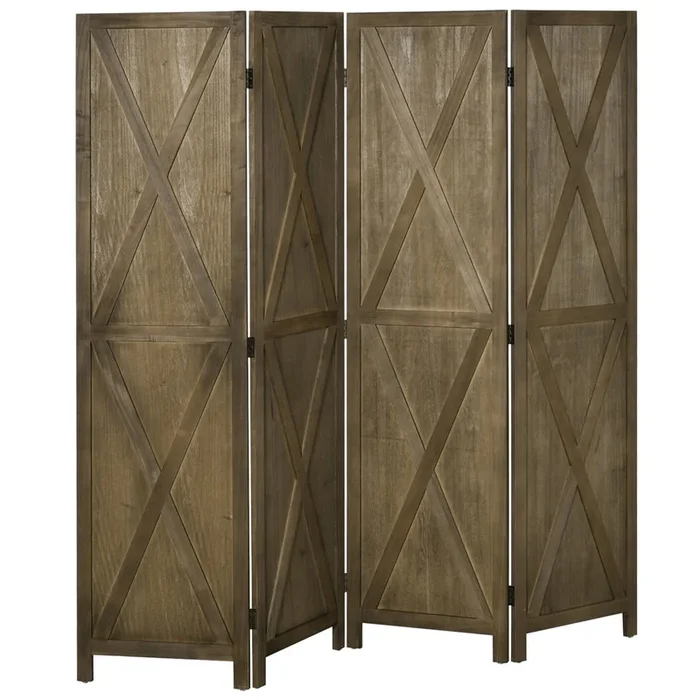 HOMCOM Biombo de 4 Paneles 182×170 cm Separador de Ambientes Plegable Biombo Separador de Ambientes para Salón Dormitorio Oficina Marrón Grisáceo