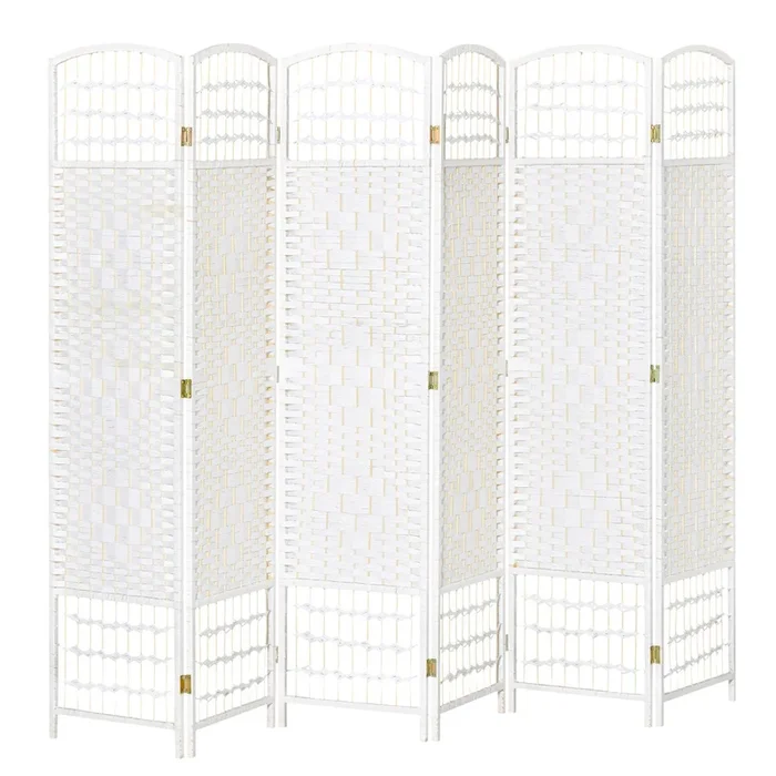 HOMCOM Biombo de 6 Paneles Separador de Ambientes Plegable 242×170 cm Divisor de Habitación de Fibra de Papel y Marco de Madera Decoración Elegante para Dormitorio Salón Blanco