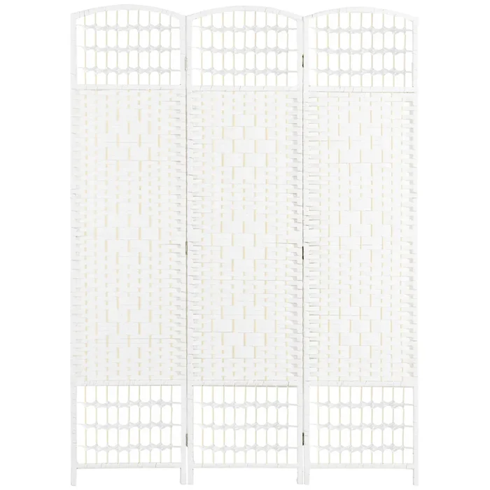 HOMCOM Biombo Separador de Ambientes de 3 Paneles 120×170 cm Divisor de Habitación Plegable de Cuerda de Papel y Marco de Madera Decoración para Dormitorio Salón Blanco