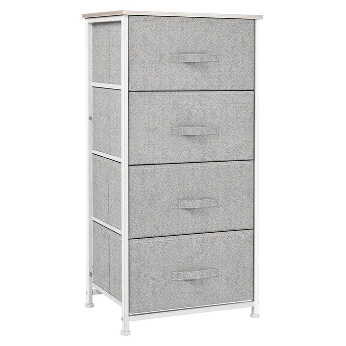 HOMCOM Cómoda con 4 Cajones de Tela Cajonera Armario de Almacenaje Multifuncional para Dormitorio Salón Pasillo 45x30x92 cm Gris