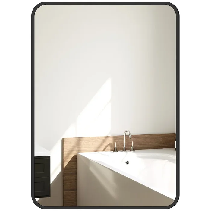 HOMCOM Espejo de Baño 50×70 cm Espejo de Pared Espejo Decorativo con Marco de Metal y Gancho Fácil Instalación para Salón Entrada Pasillo Negro