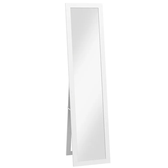 HOMCOM Espejo de Cuerpo Entero 37×155 cm Espejo de Pie Espejo de Pared Forma Rectangular con Marco de Madera Decorativo para Salón Dormitorio Pasillo Blanco