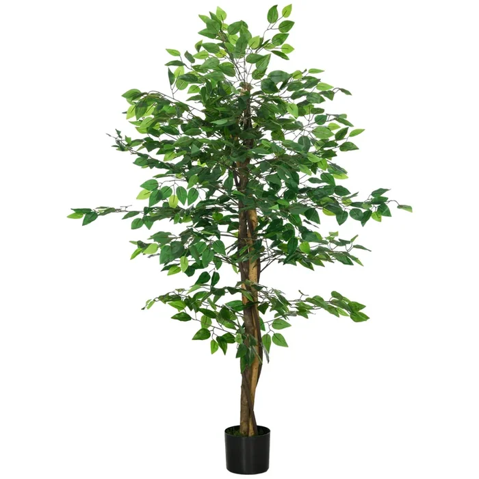 HOMCOM Ficus Artificial con Troncos Naturales 150 cm Planta Artificial con Maceta y 882 Hojas Árbol Artificial Decoración para Hogar Salón Oficina Verde