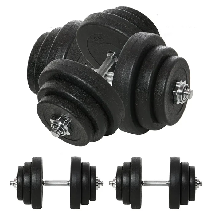 HOMCOM Juego de Mancuernas Pesas de Fitness Total 40 kg 4×5 kg 4×2,5 kg 4×1,5 kg Ajustable Profesionales Gimnasio Doméstico y Musculación con 2 Barras Ø25×450 mm Acero y Discos