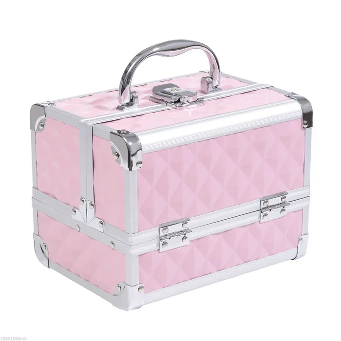 HOMCOM Maletín de Maquillaje Organizador Cosméticos Profesional Estuche de Maquillaje Caja de Belleza Portátil Con Espejo Cerradura Varios Compartimientos 20x15x15cm Aluminio
