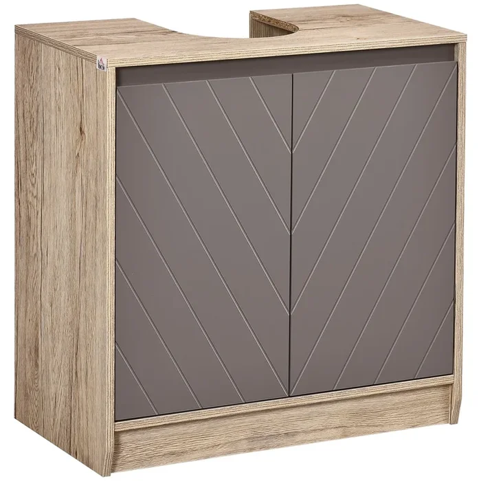 HOMCOM Mueble para Debajo del Lavabo Armario de Baño de Suelo con Puerta Doble y Estante Ajustable Carga 50 kg 60x30x59,8 cm Roble y Gris