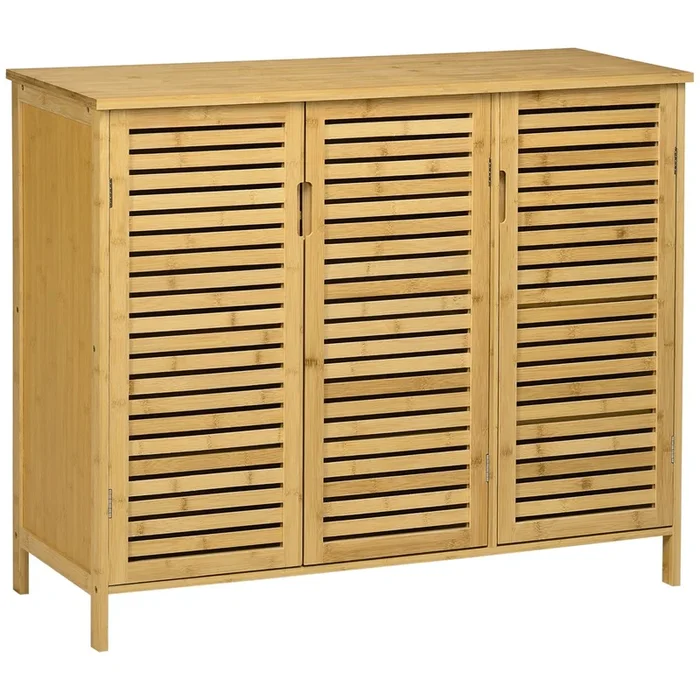 HOMCOM Mueble Zapatero de Recibidor de Bambú Armario Zapatero con 3 Puertas de Persianas Estantes Ajustables para 16 Pares de Zapatos para Pasillo Entrada 100x35x80 cm Natural