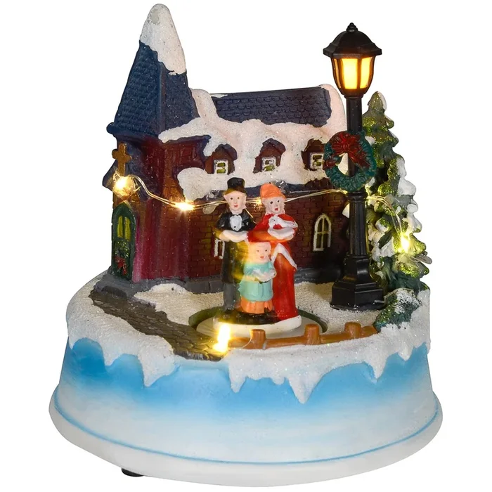HOMCOM Pueblo Navideño con Luces LED Escena Navideña con Coro Giratorio Música para Decoración Navidad en Salón Dormitorio Multicolor