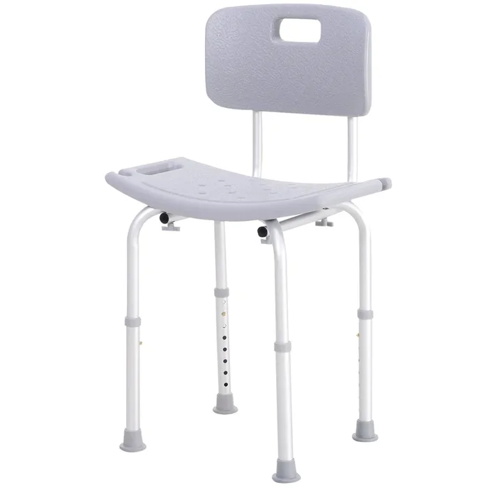 HOMCOM Silla Ducha Personas Mayores Taburete de Ducha Silla para Ducha con Respaldo Antideslizante Altura Regulable en 8 Niveles Carga 136 kg para Ancianos y Discapacitados