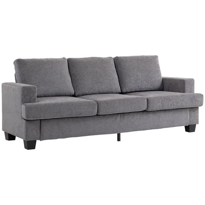 HOMCOM Sofá de 3 Plazas Sofá de Salón 213x82x90 cm Tapizado en Chenilla Acolchado Grueso Estructura de Acero Diseño Moderno para Sala de Estar Dormitorio Gris