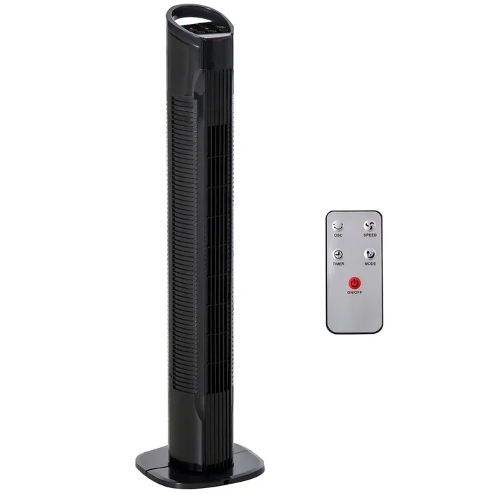 HOMCOM Ventilador de Torre Ventilador Vertical 50W con Mando a Distancia 3 Velocidades Pantalla LED Temporizador 7,5h y Oscilante 70° Ø20×78,5 cm Negro