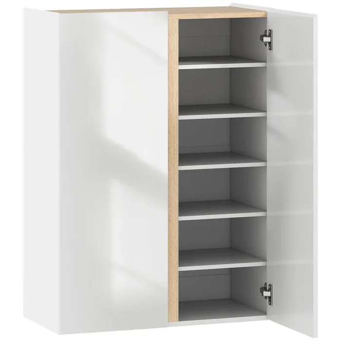 HOMCOM Zapatero de 6 Niveles con 2 Puertas en Blanco Brillo, Zapatero Entrada Recibidor con Cierre Suave y Estantes Ajustables, para 18 Pares de Zapatos, 70×33,5×95 cm Blanco